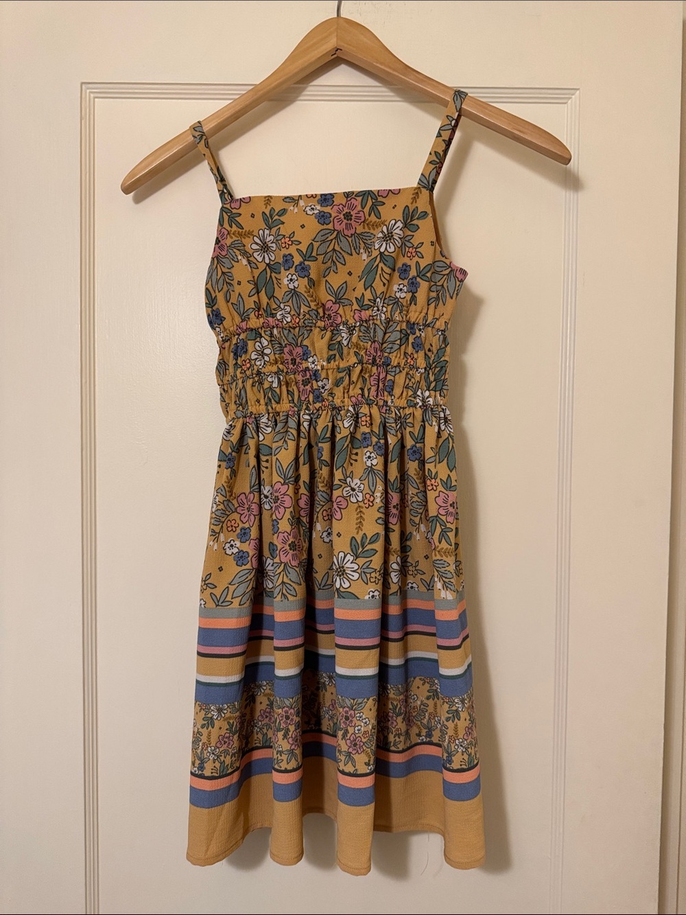 Bonnie Jean Mustard Floral Sundress with Pink & Blue Accents SZ 8